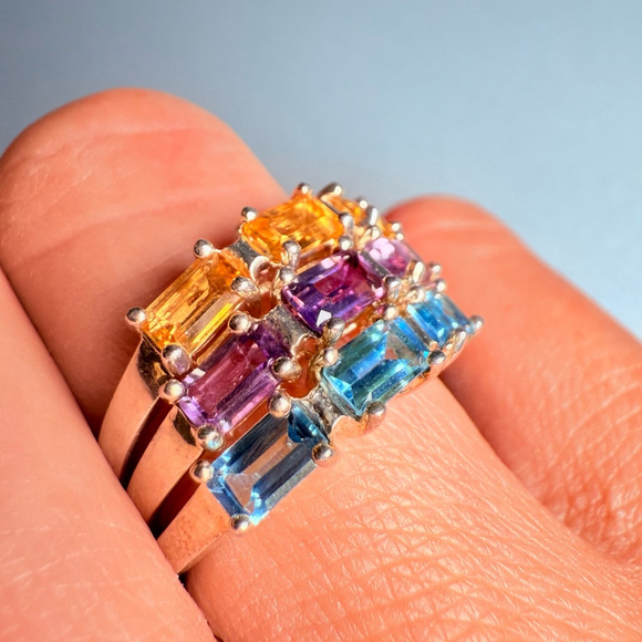 3 Stack Individual Rings Citrine Topaz Amethyst Gemstone Sterling Silver 925 - Picture 4 of 10